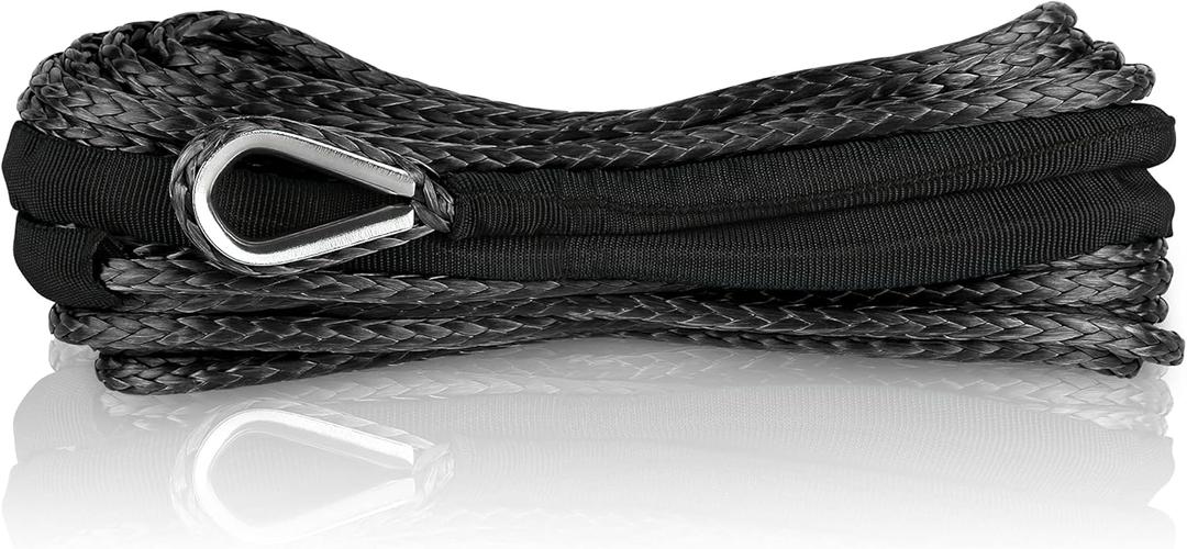 XPV SK75 1/4" x 49 Dyneema Synthetic Winch Rope Cable with Black Protecting Sleeve for SUV ATV UTV Vehicle Boat Car 10000LBS(Black)