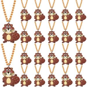 24 Pack Beaver Necklace Party Favors for Wild Animal Themed Baby Shower, Birthday Party Goodie Bag Fillers，School Carnival Rewards, Photography Props, Home Decorations, Classroom Prize