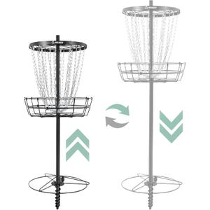 Disc Golf Basket with 24/12 Heavy Duty Chains, Disc Golf Target with Adjustable Height/Sound Reducer & Remote LED Light & Light Up Discs, Durable Practice Goal with Ground Stake for Backyard, Height: 52" or 74"; Depth: 7.1"