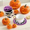 2PCS Halloween Coasters with Holder for Gothic Decor, Handmade Woven Crochet Skull Coasters for Drinks Cup, Unique Coaster for Horror Halloween Party Kitchen Office Coffee Table Decor (Purple&Green)