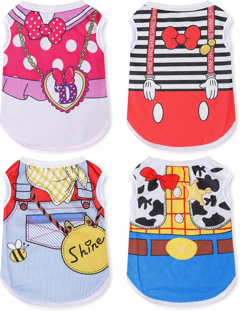 XXS Dog Clothes for Small Dogs: Mesh Doggie Shirts with Cute Patterns, Small Dog Clothes for Girls Fit for 1-2lb Pet T-Shirts, 4 Pack Puppy Clothing for Summer
