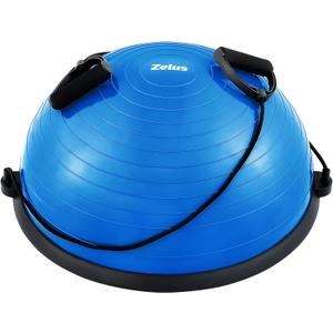 ZELUS Balance Ball Trainer with Resistance Bands and Foot Pump, Inflatable Yoga Ball for Home Gym Workouts, 23 Inch Exercise Half Ball for Balance Training Core Strength Fitness More, 330lb Cap (Blue)