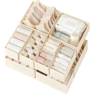Criusia Drawer Organizer Clothes 12 Pack, Dresser Organizer for Nursery Bedroom Closet Organization and Storage - Baby Clothes Organizer Bins - Drawer Divider for Sock Underwear Bra Ties (Beige)