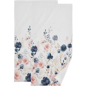 BALMYPAUS 2 Pack Watercolor Rose Floral Hand Towels Soft Absorbent Vintage Elegant Navy Blue Pink Blossom Flower Bathroom Decor 14"x28" Guest Face Bath Towels, Decorative Towels for Bathroom, Kitchen