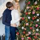 12 Pcs 3.2" Large Valentine's Day Heart Ornaments for Tree 6 Styles, Red Pink Silver Glitter Hanging Decorations with Sweet Love Words Shatterproof for Galentines Day Wedding Party Supplies