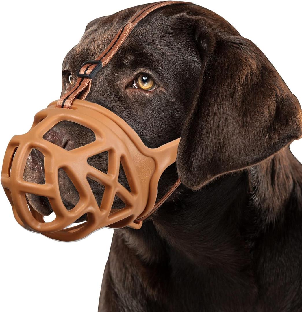 BARKLESS Dog Muzzle, Basket Muzzle for Biting, Chewing and Scavenging, Humane Cage Mouth Cover, Perfect for Grooming and Training Medium Aggressive Reactive Dogs (M, Brown)
