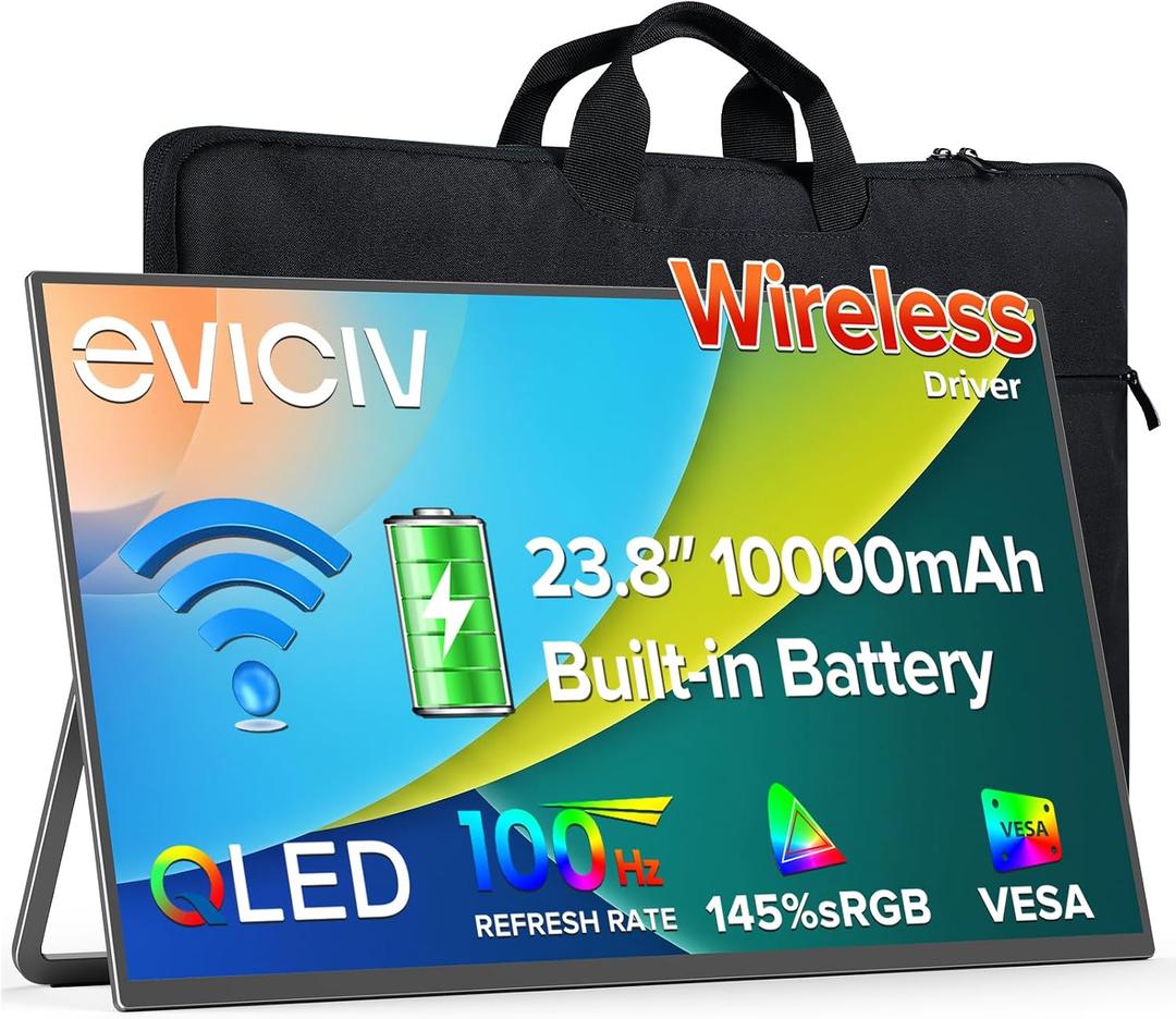 EVICIV 24" 100Hz Wireless Portable Monitor with 10000mAh Battery (2-3H)