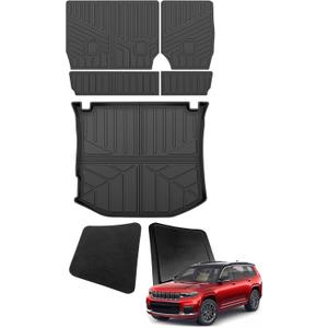 Cargo Liner with Seat Back Cover Fit for 2011-2021 Jeep Grand Cherokee Accessories, Cargo Mat TPE Trunk Mat Trunk Liner for Grand Cherokee(Fit 5-Seats) (Cargo Mat+Seat Back Cover+Square Lid)