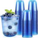 Ziliny Disposable Stemless Glasses 12oz Crystal Plastic Wine Glasses Clear Classic Pet Cup for Meeting Weddings Birthdays Cocktail Christmas Party Supplies(Blue,50 Pcs)