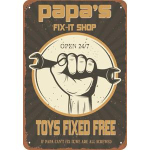 Funny Decorations For Man Cave Garage Wall, Vintage Tin Sign Papa's fix-it shop, Metal Post 12 * 8 Inches (PAPA'S FIX-IT SHOP)