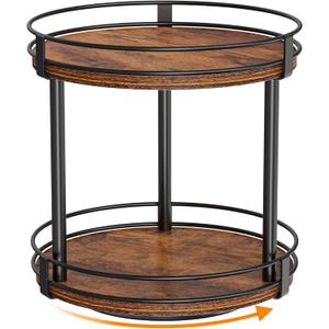Snughome Rotating Spice Rack, 2 Tier Lazy Susan Organizer, Wood Kitchen Countertop Organizer, Brown Lazy Susan Turntable for Cabinet, 10.2" x 10.2" x 10.4"