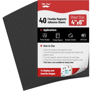 Mr. Pen- Adhesive Magnetic Sheets, 4" x 6", 40 Pack, Magnetic Sheets with Adhesive Backing, Magnetic Sheets, Flexible Magnetic Sheet, Picture Magnets, Cuttable Magnetic Sheets