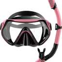Snorkeling Gear for Adults, Dry-Top Snorkel Set Scuba Diving mask (Pink)