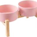 Raised Ceramic Dog Bowl Set - Elevated Dog Bowls with Non Slip Bamboo Stand, Food and Water Bowl Set for Small and Medium Breed Dogs, Pet Bowls, Weighted Dogs Dishes (6'', 2 * 30OZ, Pink)
