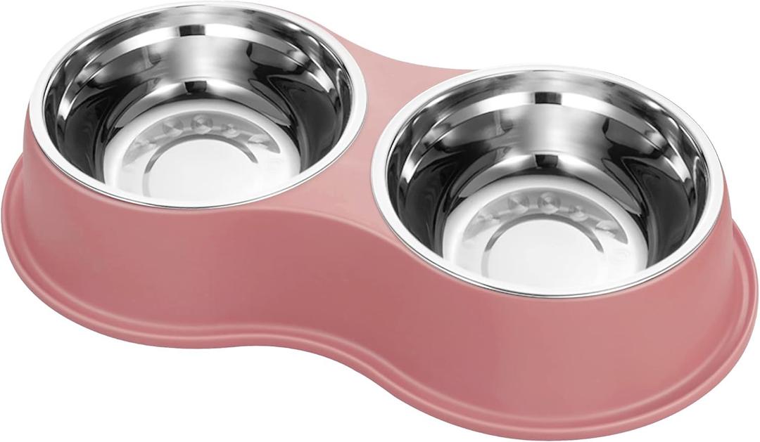 Dog Bowls Double Dog Water and Food Bowls Stainless Steel Bowls with Non-Slip Resin Station, Pet Feeder Bowls for Puppy Medium Dogs Cats (3.Pink)