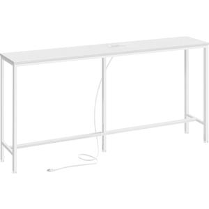 SUPERJARE Console Table with Outlet, 63 Inch Sofa Table with Charging Station, Narrow Entryway Table, Skinny Hallway Table, Behind Couch Table, for Living Room, Plants, White