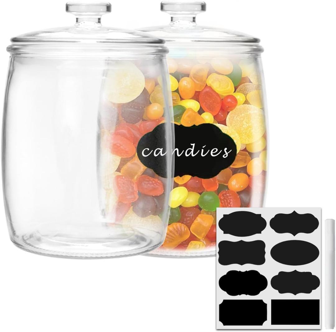 Maredash 1/2 Gallon Glass Jars, Cookie Jar & Candy Jar with Lid, Large Food Storage Container,glass jar with lid for Buffet, Coffee & Flour, Laundry Room Storage & Pantry 2pcs