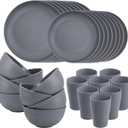 Supernal 32pcs Wheat Straw Dinnerware Sets, Unbreakable Dinnerware Sets for 8,Reusable Tableware, Dishes Set for 8,Plates and Bowls Set Dark Grey Include16pcs Plates, 8pcs Bowls, 8pcs Cups