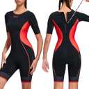 Santic Triathlon Suit for Women Short Sleeve Padded Trisuit Quick-Dry for Swim Bike Run, M