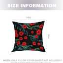 Black Flower Palm Leaves Throw Pillow Covers,Red Ethnic Style Cushion Cover Digital Blended Hidden Zipperl Decorative Pillowcases for Hair Skin Square 18X18 in 2 Pcs