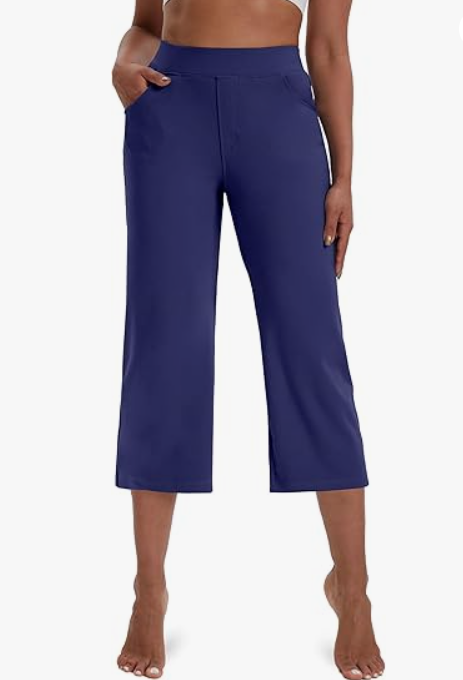 VOOVEEYA Wide Leg Pants for Women, Yoga Pants with Pockets High Waist Casual Straight Dress Pants Petite/Tall/Regular (Long Navy Blue 2XL)