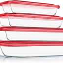 KOMUEE 8 Pieces Glass Baking Dish with Lids Rectangular Glass Baking Pan Bakeware Set with BPA Free Lids, Baking Pans for Lasagna, Leftovers, Cooking, Kitchen, Fridge-to-Oven, Red