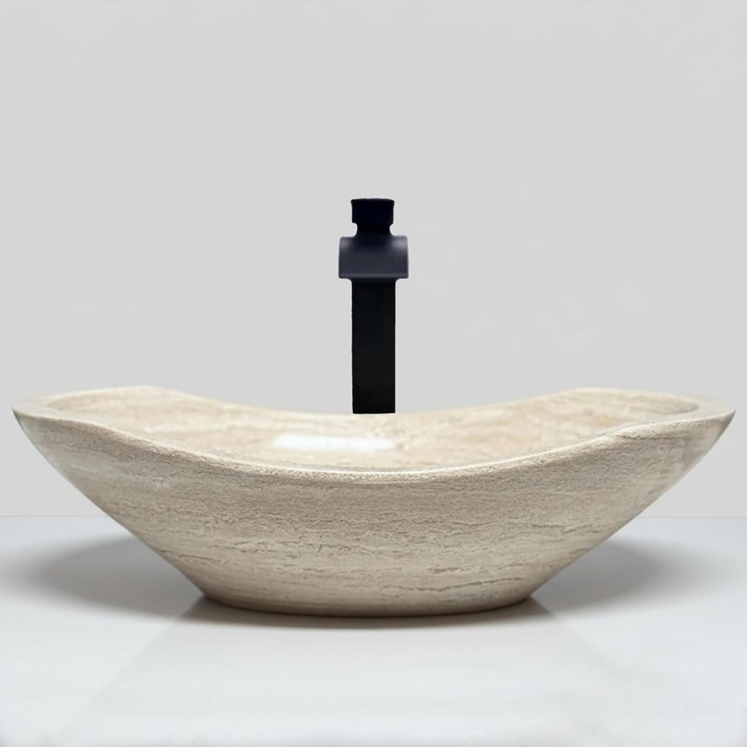 Shades of Nature Travertine Bathroom Sink - Modern Above Counter Bathroom Vessel Sink - Oval Shaped Hand-Carved Vanity Sink - Perfect for Luxury Bathrooms - Includes Matching Soap Tray