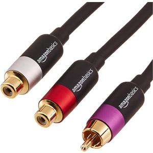 Amazon Basics RCA Y-Adapter Splitter Cable, 2-Female to 1-Male, Gold-Plated, for Subwoofer and CD Player, Dual Shielded, 12 Inches/30.4 cm, Black