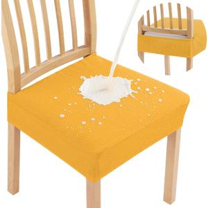 Smiry Waterproof Seat Covers for Dining Room Chairs Set of 4, Stretch Jacquard Removable Washable Chair Seat Slipcovers Protector, No Rear Covers, Mustard Yellow