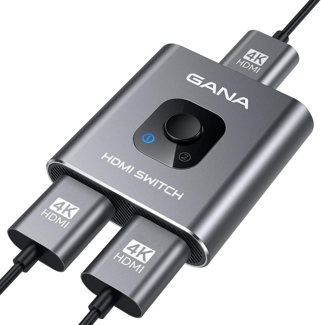 HDMI Switch 4k@60hz Splitter, GANA Aluminum Bidirectional HDMI Switcher 2 in 1 Out, Manual HDMI Hub Supports HD Compatible with Xbox PS5/4/3 Blu-Ray Player Fire Stick Roku (Grey (No Cable))