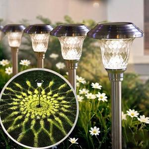 BEAU JARDIN 8 Pack Solar Pathway Lights Outdoor Stainless Steel Lights Solar Powered Waterproof Glass High Lumen Garden Landscape Path Yard Walkway Driveway Outside Color Changing Cool White Silver