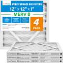 LotFancy 12x12x1 Air Filter MERV 8 Dust Defense (4-Pack) Pleated HVAC Furnace Air Filters, Replacement for Home AC & Heating Systems, Actual Size: 11.75" x 11.75" x 0.75"