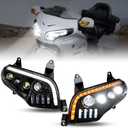 LED Headlight Assembly for GoldWing GL1800, LED Headlamp Front Lamp Replacement Set w/High Low Beam DRL Water Flowing Turn Signal Light for Honda Gold Wing GL1800 2001-2018 (2 PCS)