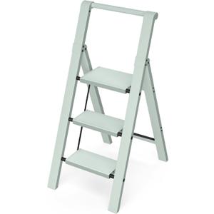 Taranta 3 Step Ladder,Lightweight Aluminum Step Stool with Convenient Handgrip, Folding Ladder with Anti-Slip Pedals, 330lbs Capacity Stepladder for Home, Office, Kitchen-Fairyland Green