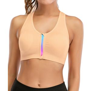 Womens Zip Front Sports Bra Wireless Post-Surgery Bra Racerback Yoga Sports Bras XL