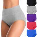 MISSWHO Womens High Waisted Cotton Underwear Full Coverage Soft Double-Layer Waistedband Panties, XL