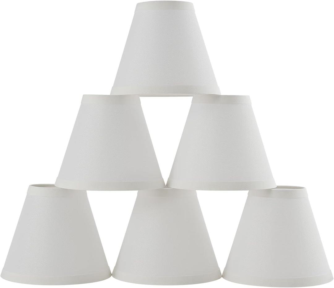 Set of 6 Clip-on Mini Chandelier Lamp Shades,3" X 6" X 5",Small Barrel,Handmade,Traditional Decorative,Natural Linen Lamp Shade,Modern European Style Bell Shade (White)