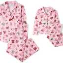 The Children's Place,Unisex Baby,Mommy and Me Matching Christmas 2 Piece Pajama Sets, Button Up,Holiday Bows, Pink, XL