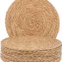 GENMOUS Woven Placemats Set of 12, 13" Round Placemats Natural Water Hyacinth Boho Placemats,Farmhouse Rattan Chargers for Dinner Plates,Rustic Braided Wicker Table Mats for Dining Table,Home,Wedding