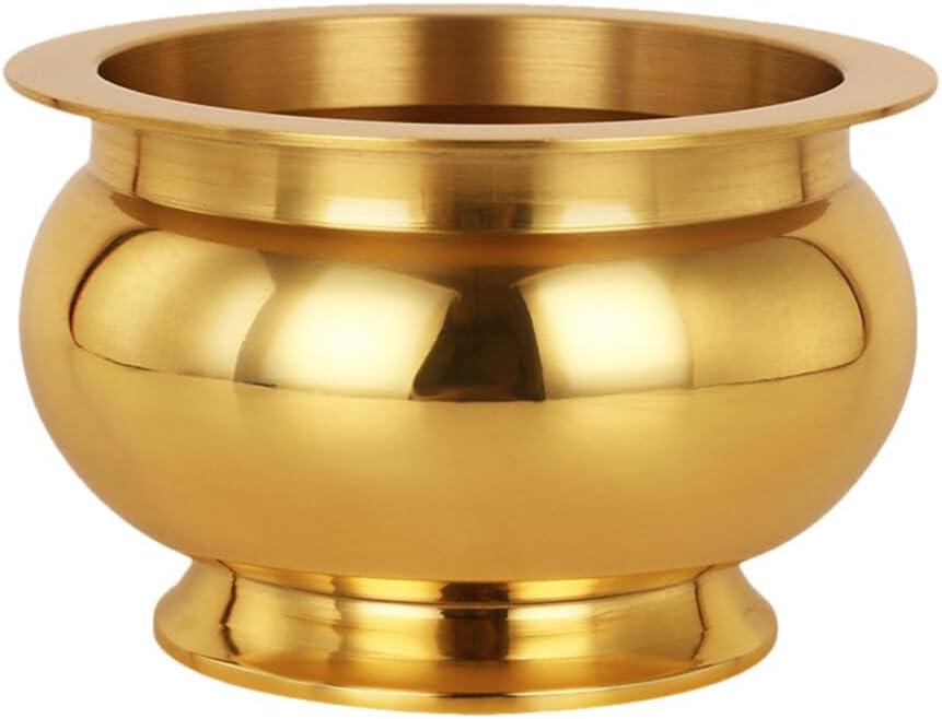 HOMSFOU Buddhist Incense Burner, Copper Treasure Basin Fengshui Incense Cone Stick Holder Buddha Offering Bowl Chinese Incense Burner Offering Basin for Buddha Buddhist Meditation Decor