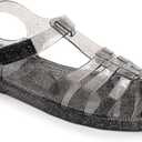 Toddler Sandals Jelly Shoes Girls Unisex Boy Flat Retro Slides Clear Kids Water Slippers Slingback Summer Beach Size 8 Adjustable Buckle Glitter Dress Soft (Black)