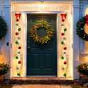 Pinkunn 2 Set Lighted Christmas Porch Decorations Christmas Front Door Ball Garlands with LED Lights Red Bow Xmas Light Bulb Ornaments for Front Door Xmas Tree Wreath Window Wall Indoor Outdoor Decor