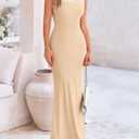 PRETTYGARDEN Spring Dresses for Women 2025 Summer Resort Wear Sexy Bodycon Sundress Spaghetti Strap Vacation Maxi Dress (Beige, L)