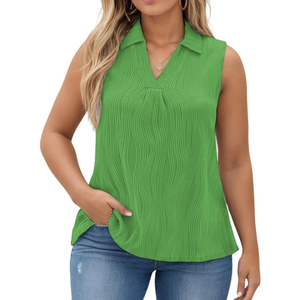 DOLNINE Womens-Plus-Size-Summer-Tank-Tops Dressy V Neck Collared Polo Shirts Casual Sleeveless Tunics Trendy Textured Blouses XL