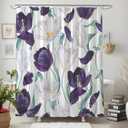 Floral Shower Curtain, Purple White Flower Spring Flowers Pattern on White Background Polyester Fabric Thickening Shower Curtain 72X72Inches
