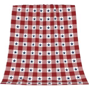 July 4th Throw Blanket Red White and Blue Stars Patriotic Party Blanket Lightweight Fuzzy Plush Cozy Soft Blanket for Travel Couch Bed Sofa Gift 30"X40"