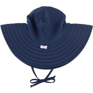 RuffleButts Baby/Toddler Girls UPF 50+ Sun Protective Wide Brim Swimwear Sun Hat (Blue)