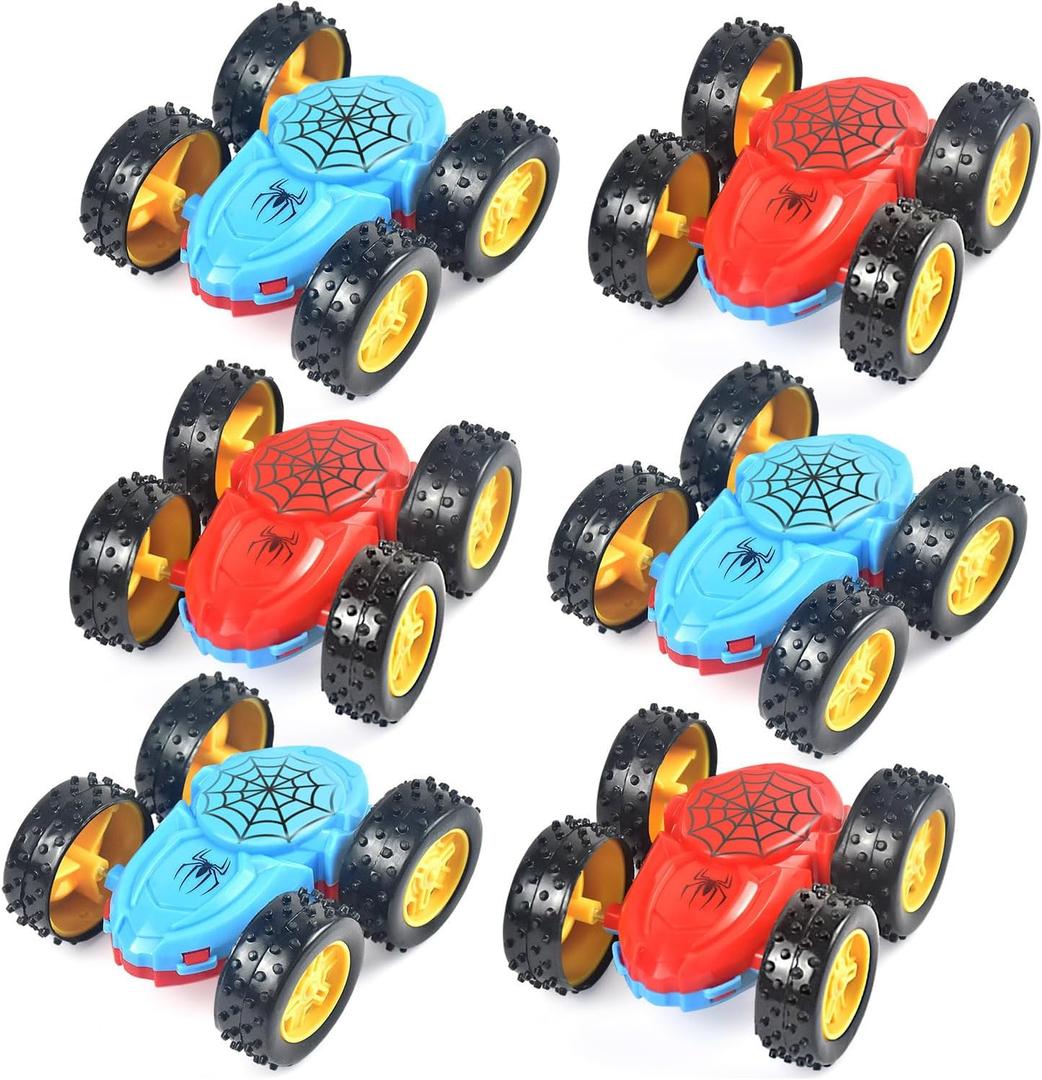 Tuko 6Packs Spider Double Sided Stunt Cars Toys Friction Powered Truck Toy for Kids Boys Girls Gifts 3+ Years Old, M1811