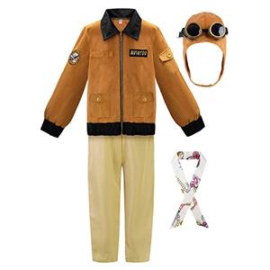 ReliBeauty Earhart Historical Costume Kids Aviator Costume for Girls with Hats, Glasses and Scarves,Yellow 140