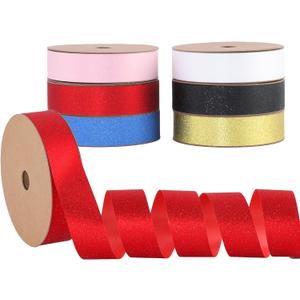 Glitter Solid Ribbon for Gift Wrapping Floral Bouquets Wedding Party Decoration Bows Gift Wrapping Floral Arrangement (Mixed Colors, 1inch x 50yards x 6pcs)